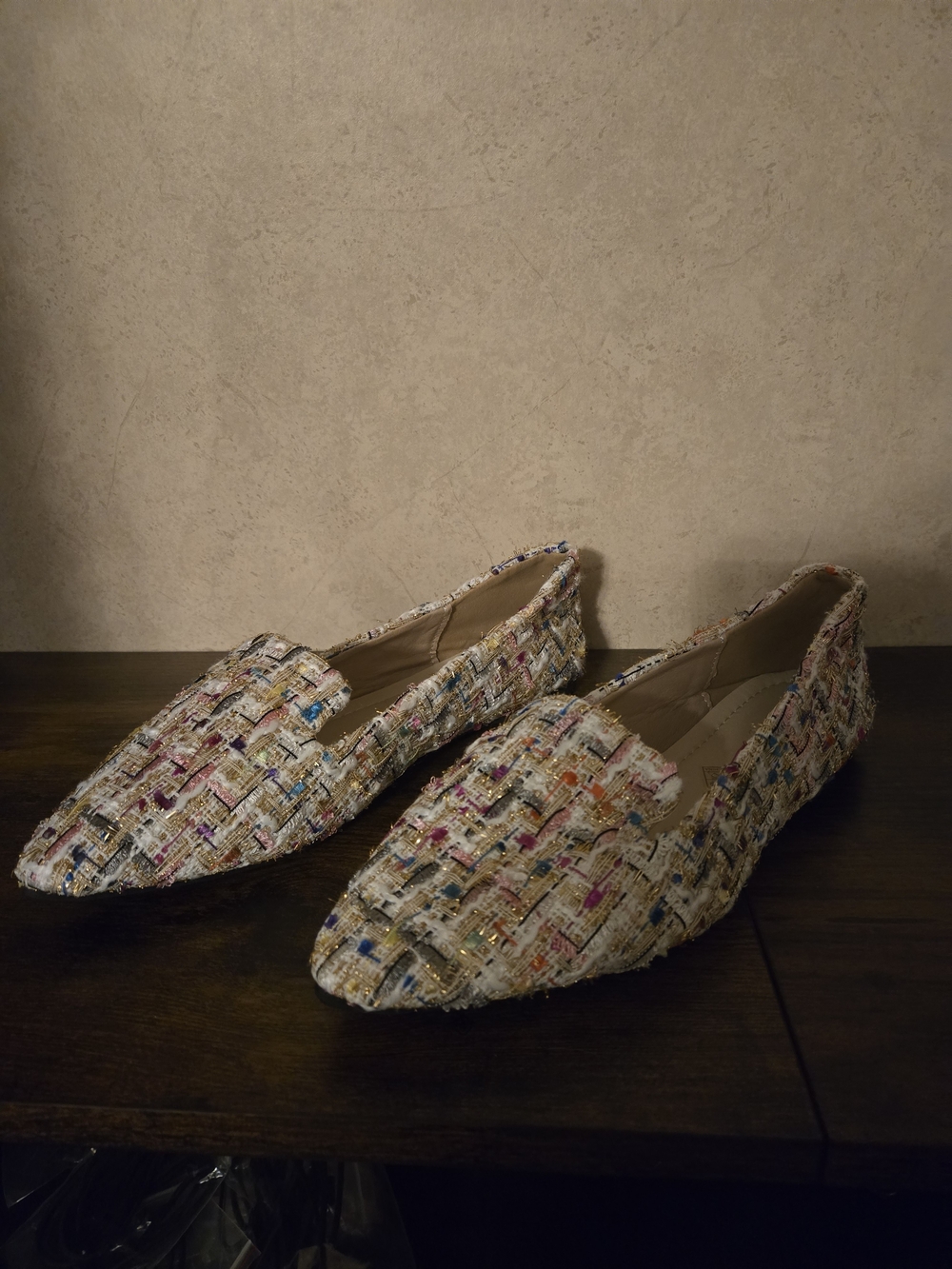 New Woven Tweed Pointed Toe Flats - Multi